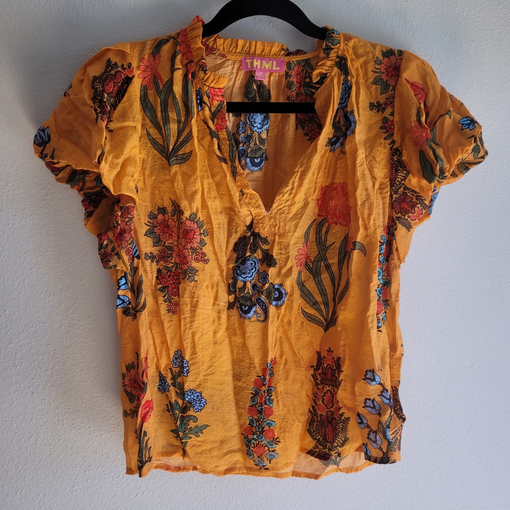 THML Women's Mustard Floral Blouse